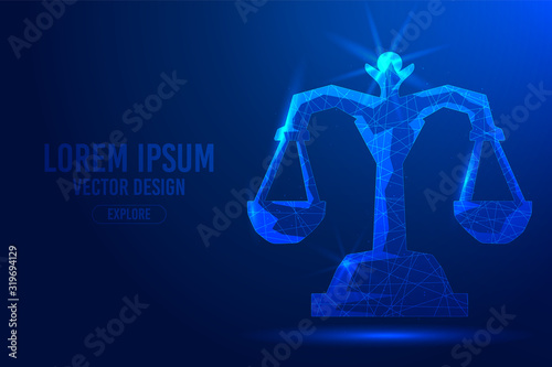 Scales geometric lines, low poly style wireframe vector banner template. Isolated Business, court, justice, concept.