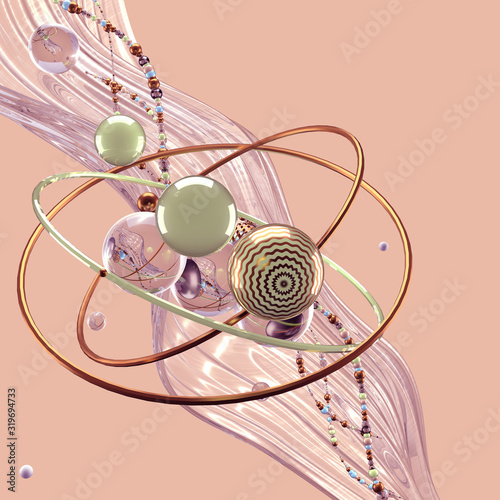 Beautiful abstract background with primitives and geometry. 3d illustration, 3d rendering.