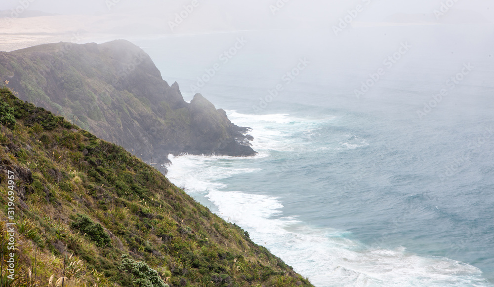Cape Reinga Northland New Zealand. Fog. Misty. Ocean. Coast Cape Reinga Northland New Zealand. Fog. Misty. Ocean. Coast