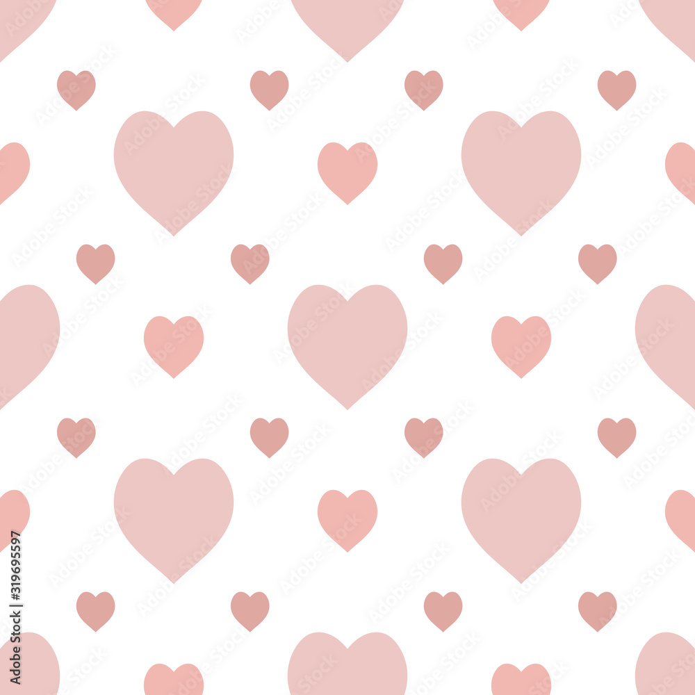 Seamless pattern in simple pastel pink hearts on white background for fabric, textile, clothes, tablecloth and other things. Vector image.