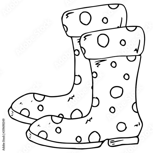 Garden rubber boots. Vector illustration of rubber boots. Spring rubber boots for gardening.