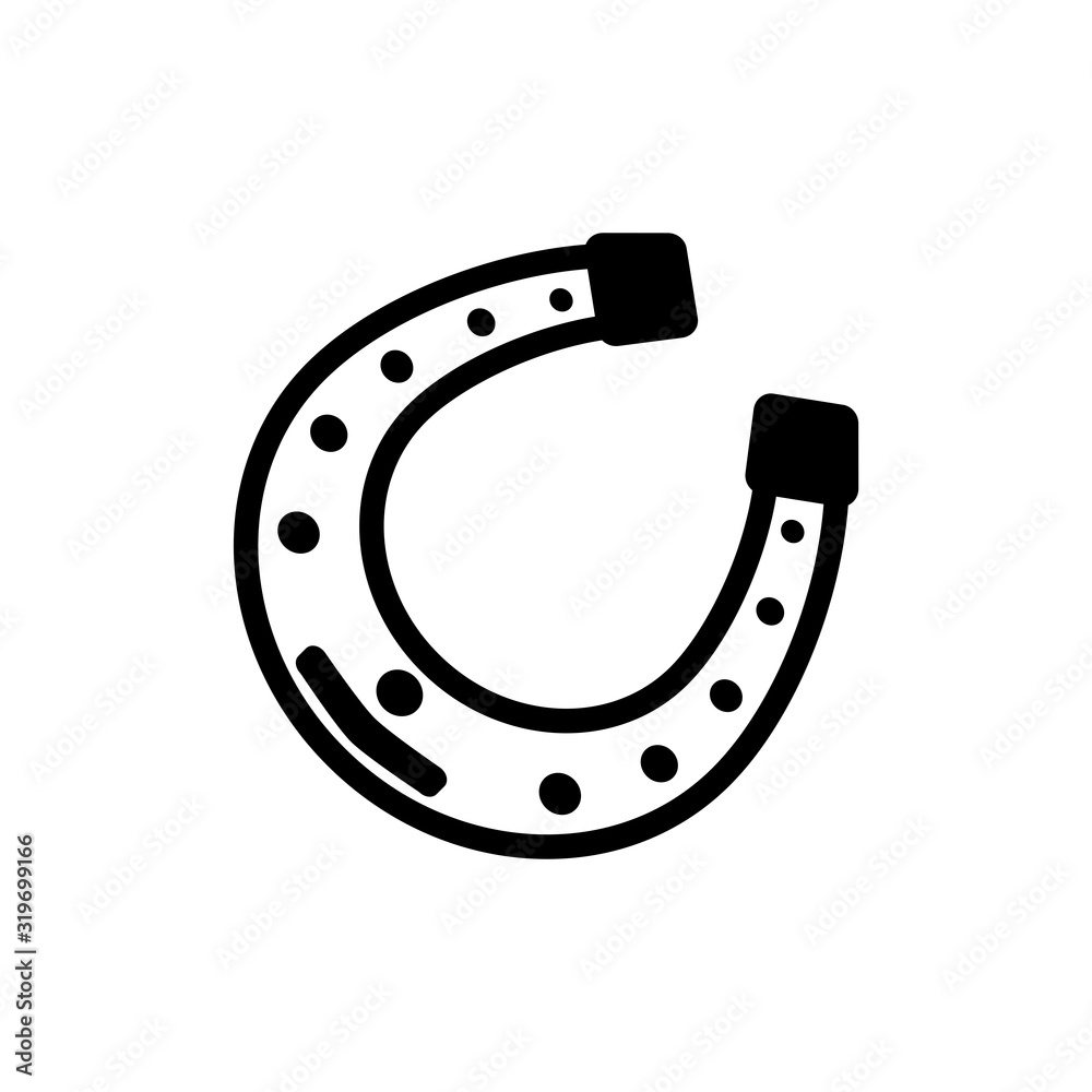 Horseshoe. Vector Illustration on the theme Patrick Day. Black icon isolated on a white background. For a logo, poster or banner and greeting card. Horseshoe. Vector Illustration on the theme Patrick Day. Black icon isolated on a white background. For a logo, poster or banner and greeting card.