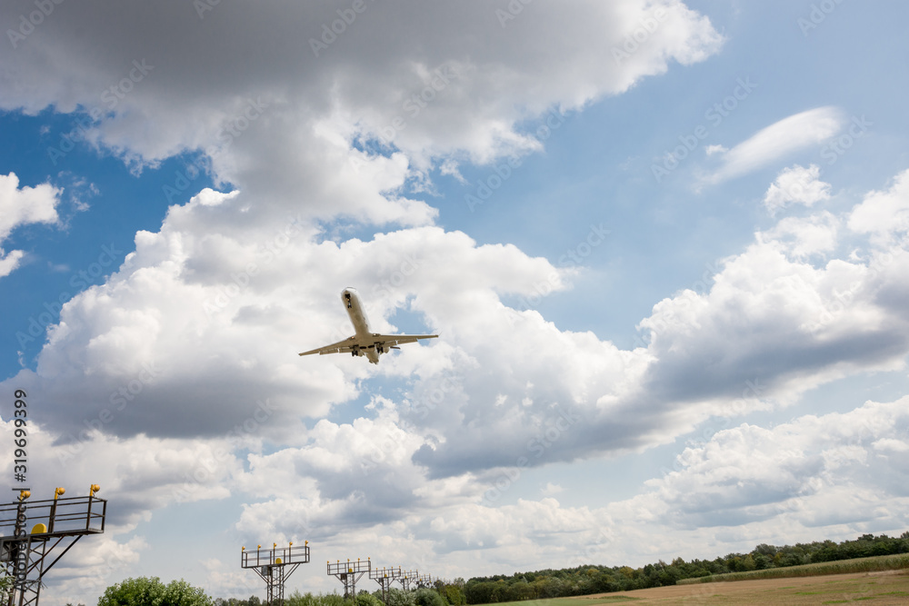 airplane in the sky approaching to land airplane in the sky approaching to land