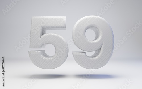 White carbon fiber number 59 isolated on white. 3D rendered white glossy carbon digits for posters, advertisements, banners. photo