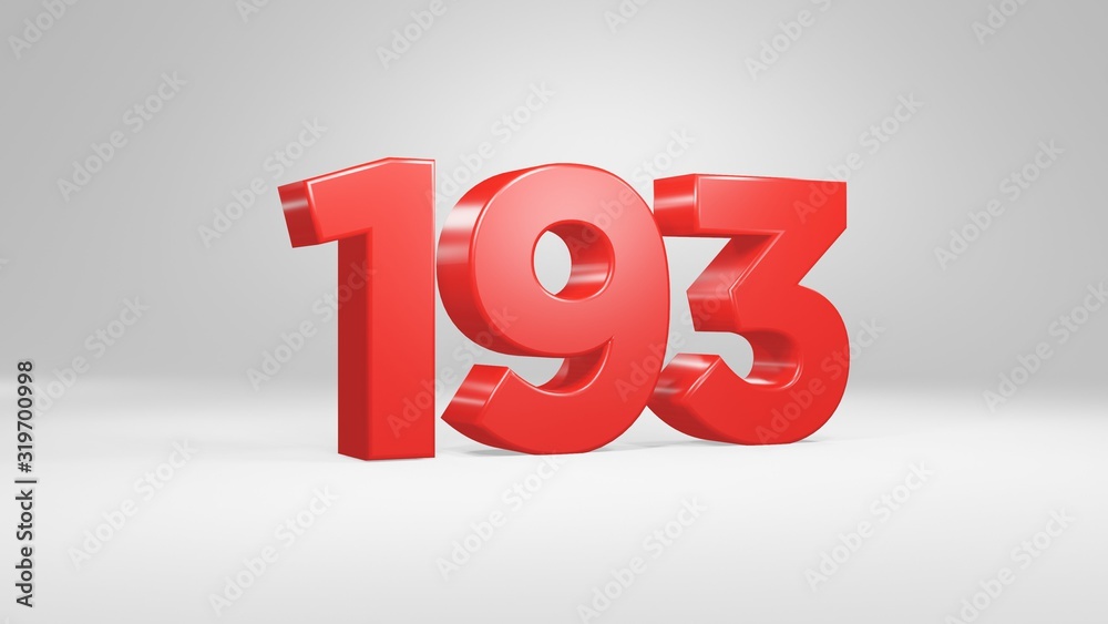 Number 193 in red on white background, isolated glossy number 3d render Number 193 in red on white background, isolated glossy number 3d render