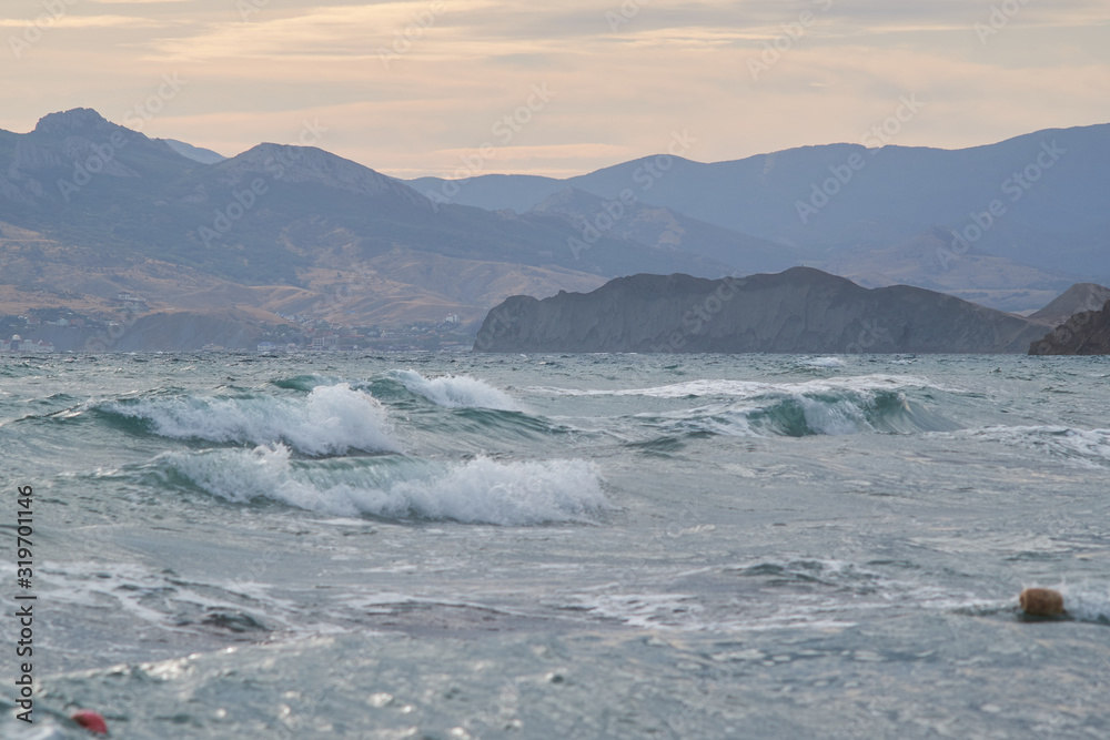 Waves on the black sea in Crimea.