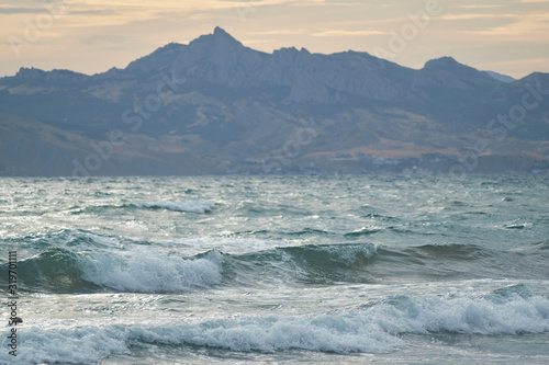 Waves on the black sea in Crimea.