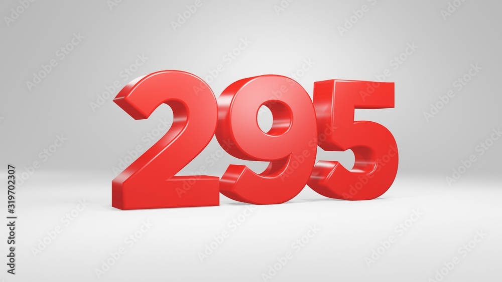 Number 295 in red on white background, isolated glossy number 3d render Number 295 in red on white background, isolated glossy number 3d render