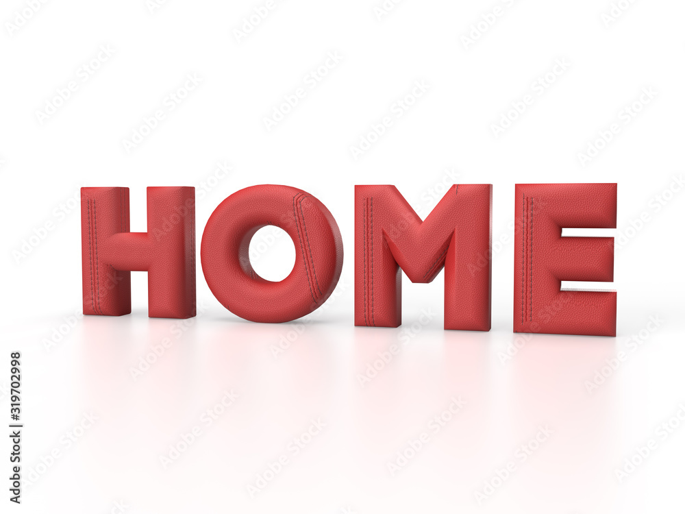 3d render red leather word Home, isolated on white background 3d render red leather word Home, isolated on white background