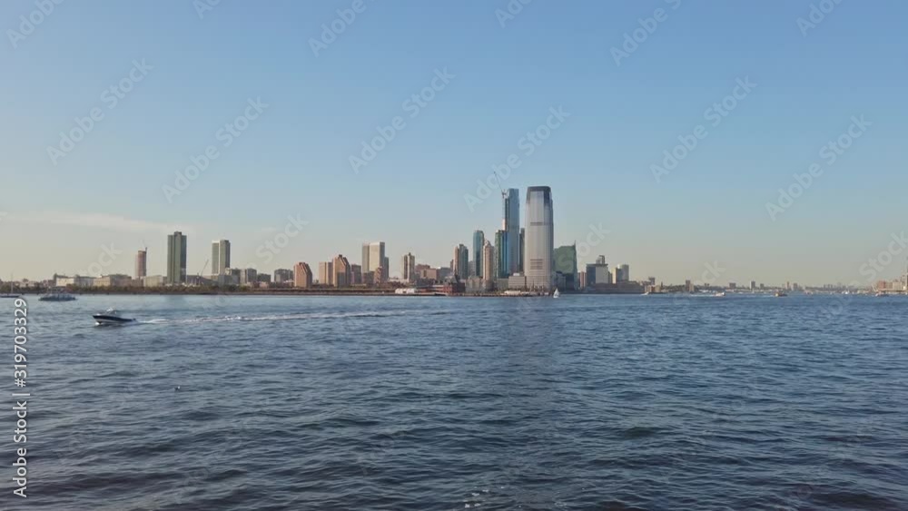 Hudson river, New York city and floating boats view from the water Hudson river, New York city and floating boats view from the water