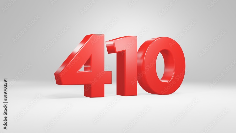 Number 410 in red on white background, isolated glossy number 3d render Number 410 in red on white background, isolated glossy number 3d render