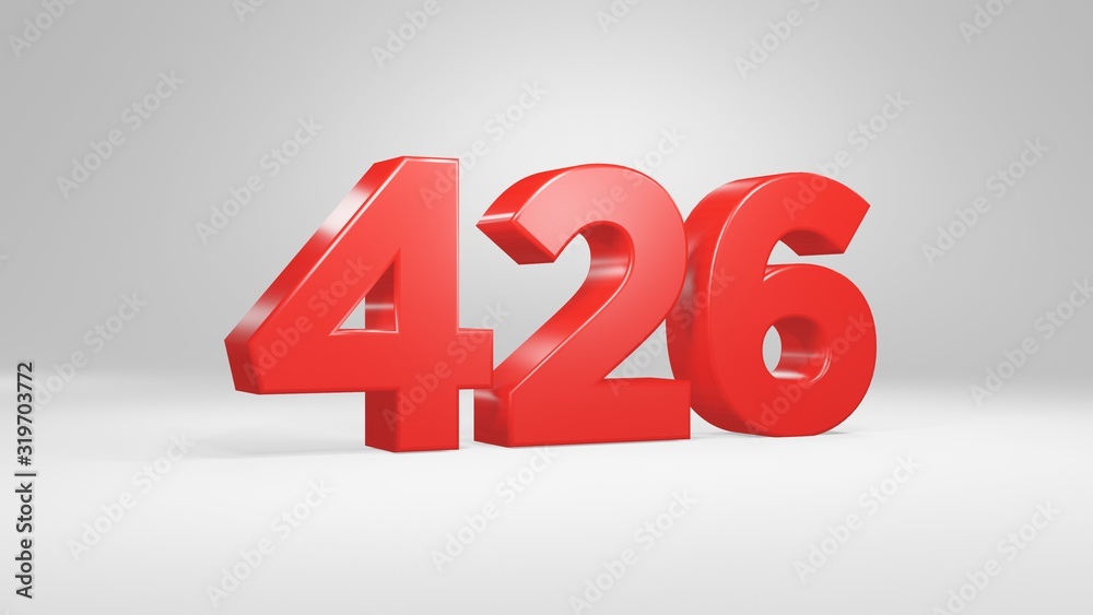 Number 426 in red on white background, isolated glossy number 3d render Number 426 in red on white background, isolated glossy number 3d render
