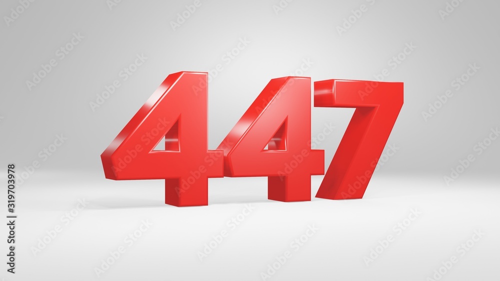 Number 447 in red on white background, isolated glossy number 3d render Number 447 in red on white background, isolated glossy number 3d render