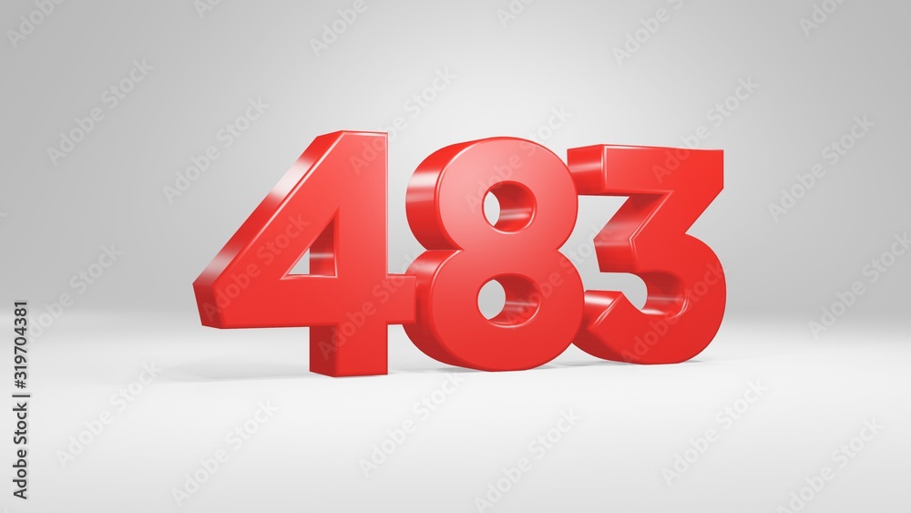 Number 483 in red on white background, isolated glossy number 3d render Number 483 in red on white background, isolated glossy number 3d render