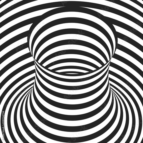 Abstract black and white concentric stripes. Optical Illusion effect.