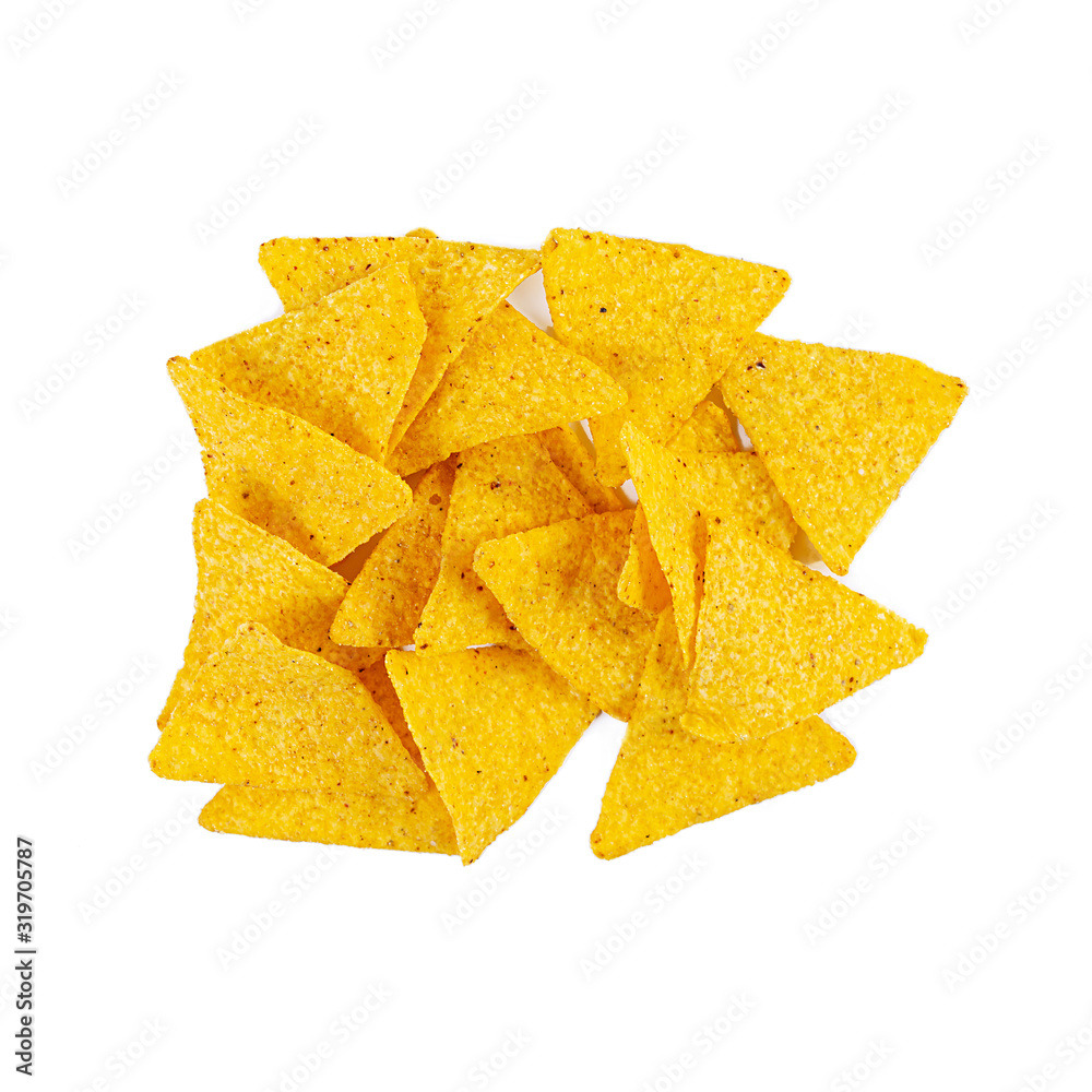 Nachos with cheese. Corn chips isolated on white background Nachos with cheese. Corn chips isolated on white background