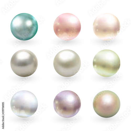 Spherical pearls of different colors. Vector set. eps 10