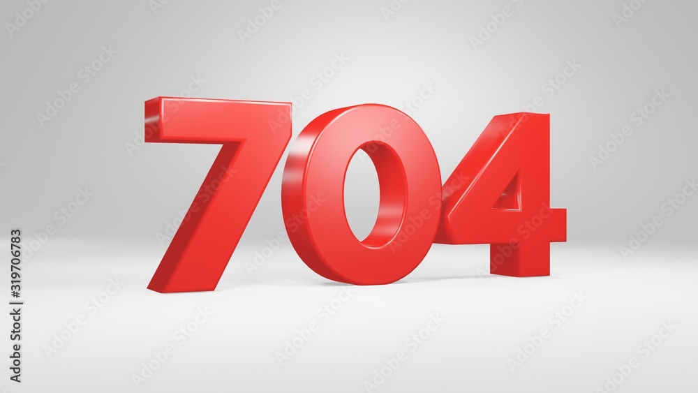 Number 704 in red on white background, isolated glossy number 3d render Number 704 in red on white background, isolated glossy number 3d render