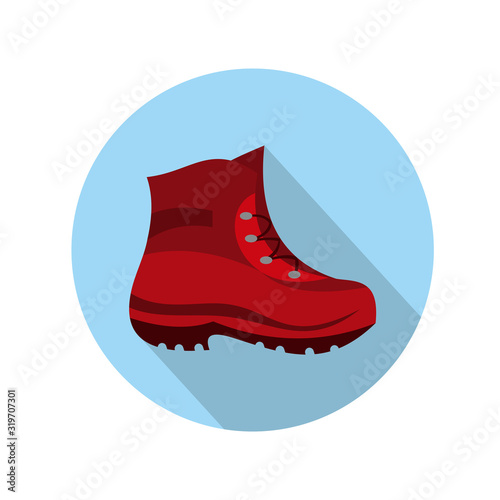 Adventure icon. Mountain shoe flat icon design.