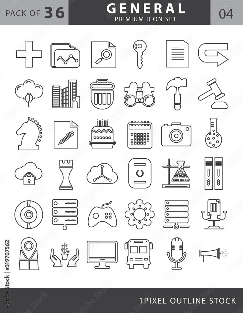36 general line icon set vector with black and white color 36 general line icon set vector with black and white color