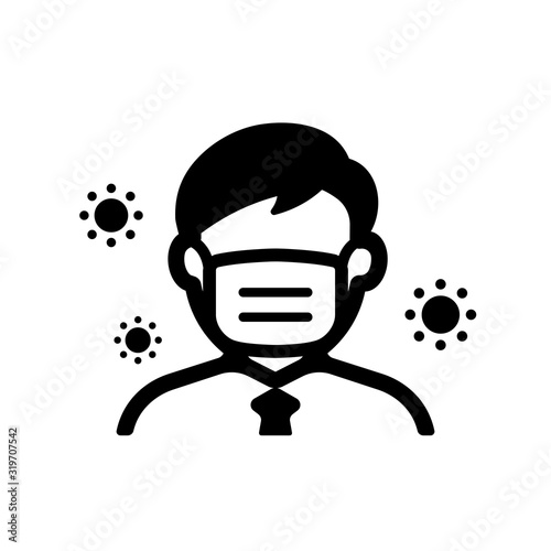 Faceless man (upper body) wearing a mask vector illustration icon / Coronavirus (influenza  hay fever etc.)  prevention.