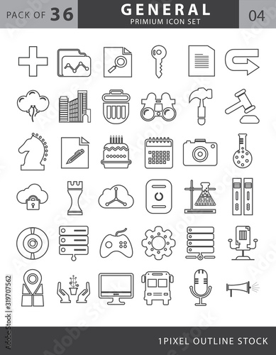 36 general line icon set vector with black and white color