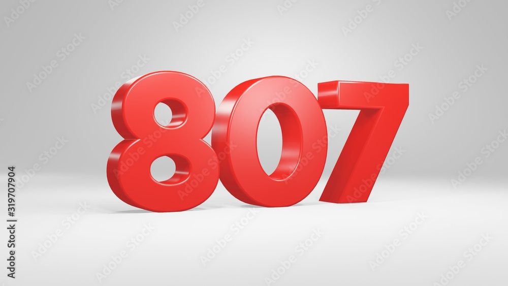 Number 807 in red on white background, isolated glossy number 3d render Number 807 in red on white background, isolated glossy number 3d render