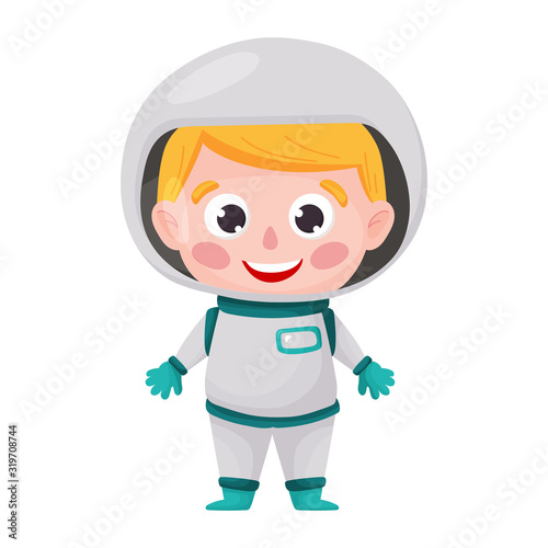 Cute astronaut boy in cartoon style. Vector isolated on a white background.