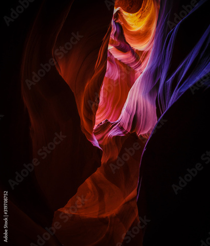 Narrow cave of Antelope Canyon, a slot canyon in the American Southwest, on Navajo land east of Page, Arizona, USA