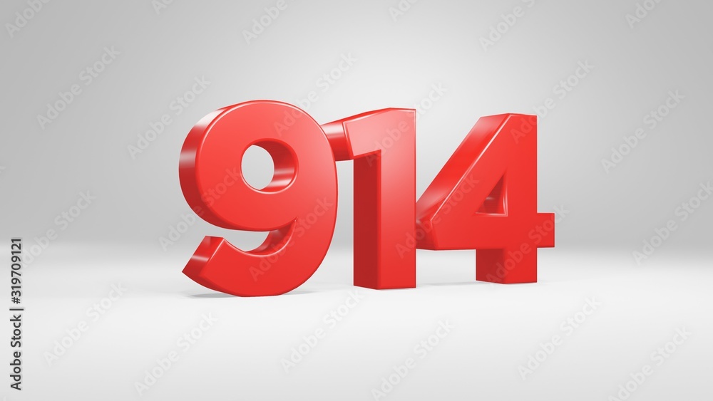 Number 914 in red on white background, isolated glossy number 3d render Number 914 in red on white background, isolated glossy number 3d render