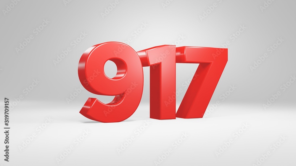 Number 917 in red on white background, isolated glossy number 3d render Number 917 in red on white background, isolated glossy number 3d render