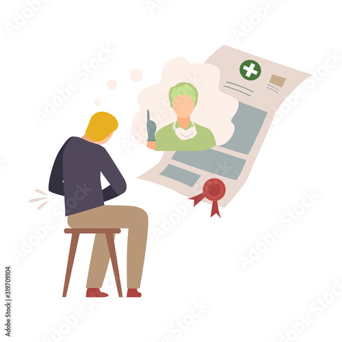 Health Insurance and Young Man Needed Medical Help Vector Illustration