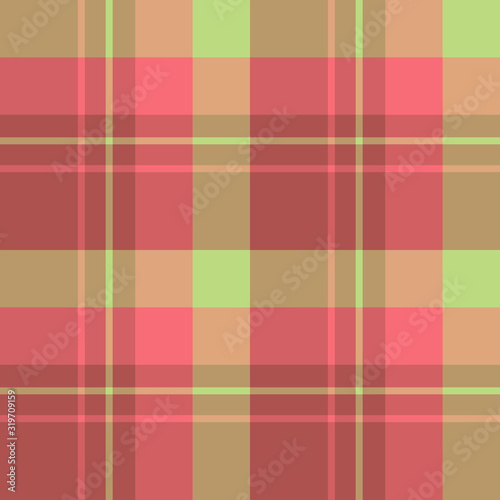 Seamless pattern in stylish dark berry red, beige and light green colors for plaid, fabric, textile, clothes, tablecloth and other things. Vector image.