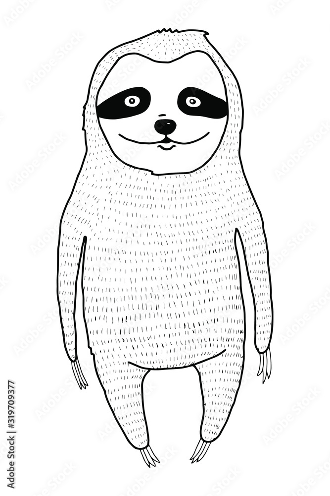 Cute hand drawn cartoon line sloth. Anti-stress coloring for adult ...