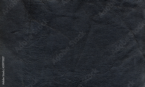 A piece of dark leather, small grain, aged and wrinkled. Can be used as a template or as a background.