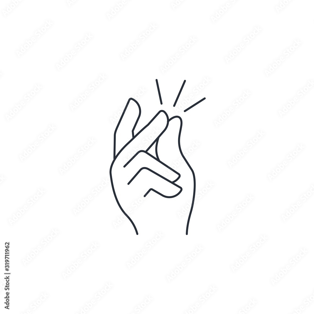  Snapping fingers hand. Vector linear icon isolated on white background.