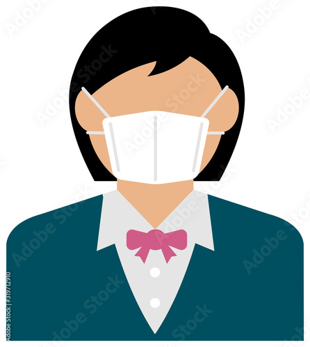 Faceless asian business person (female / upper body) wearing a mask vector illustration / Coronavirus (influenza  hay fever etc.)  prevention.