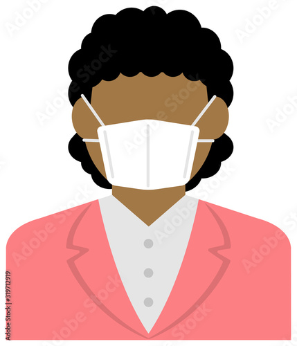 Faceless business person (female / upper body) wearing a mask vector illustration / Coronavirus (influenza  hay fever etc.)  prevention.