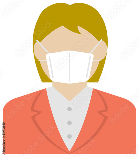 Faceless business person (female / upper body) wearing a mask vector illustration / Coronavirus (influenza  hay fever etc.)  prevention.