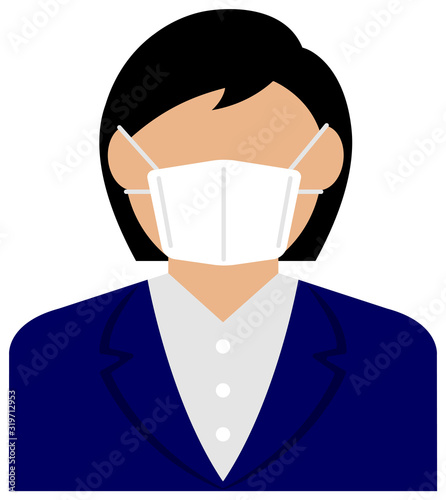 Faceless asian business person (female / upper body) wearing a mask vector illustration / Coronavirus (influenza  hay fever etc.)  prevention.