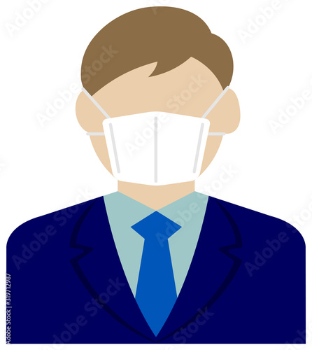 Faceless business person (male / upper body) wearing a mask vector illustration / Coronavirus (influenza  hay fever etc.)  prevention.