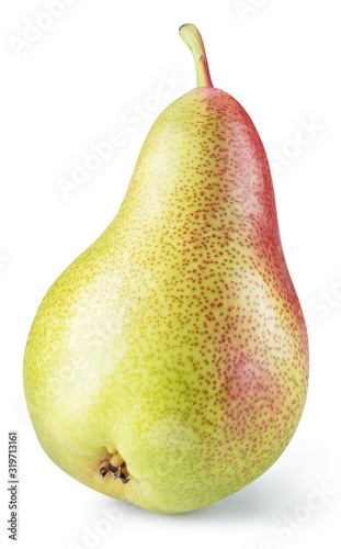 Ripe pear on white background. Clipping path.