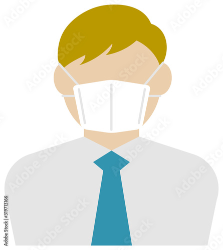 Faceless business person (male / upper body) wearing a mask vector illustration / Coronavirus (influenza  hay fever etc.)  prevention.