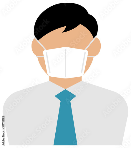 Faceless asian business person (male / upper body) wearing a mask vector illustration / Coronavirus (influenza  hay fever etc.)  prevention.