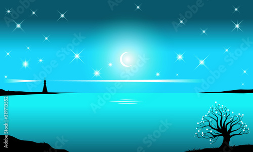 scenery night moon vector background design
