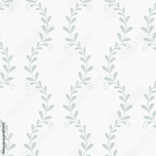 Vector seamless abstract pattern with gray vertical branches and leaves; floral abstract design for fabric, wallpaper, textile, web design.