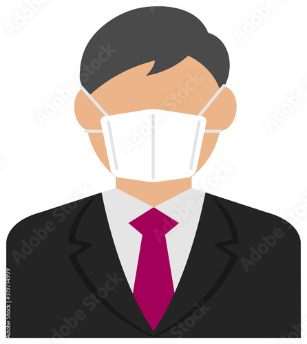 Faceless asian business person (male / upper body) wearing a mask vector illustration / Coronavirus (influenza  hay fever etc.)  prevention.
