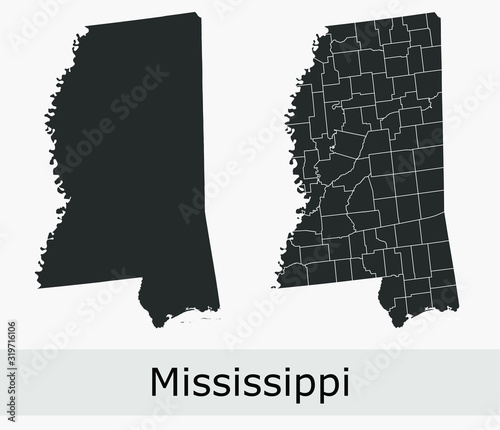 Mississippi vector maps counties, townships, regions, municipalities, departments, borders