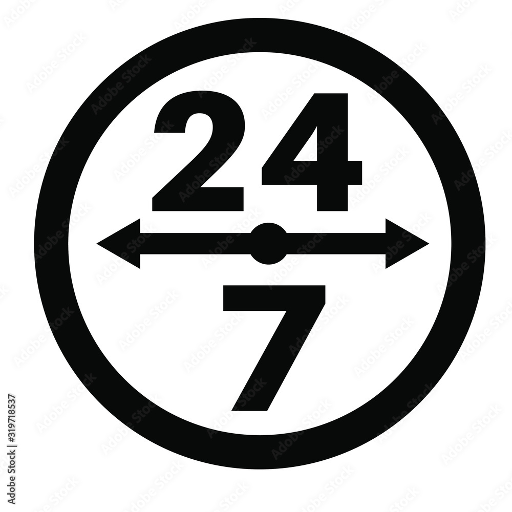 24/7 service, 24 hours, customer service, technical support, flat icon design. 24/7 service, 24 hours, customer service, technical support, flat icon design.