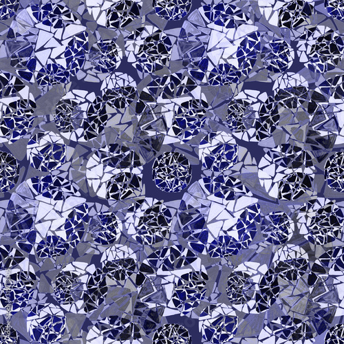 Creative seamless pattern with hand drawn circles with spots and triangles. G...